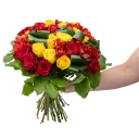 Kytice růží s alstromérií